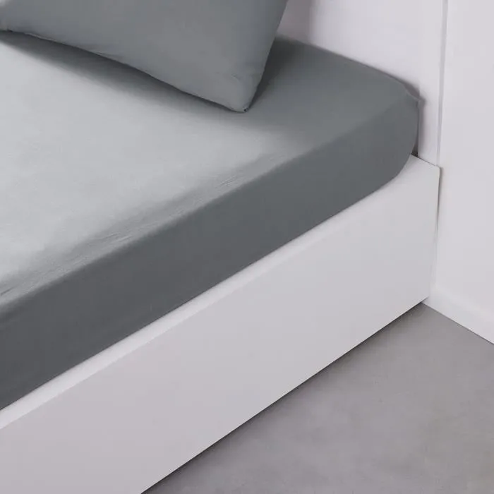Today Drap housse 140 x 190 cm pour 2 personnes en 100% coton uni couleur acier - TODAY Essential