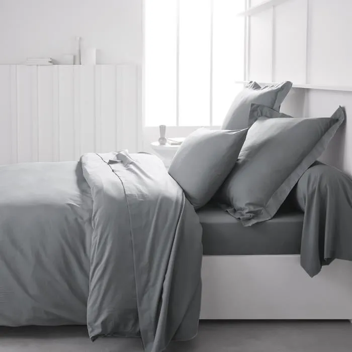 Today Drap housse 140 x 190 cm pour 2 personnes en 100% coton uni couleur acier - TODAY Essential