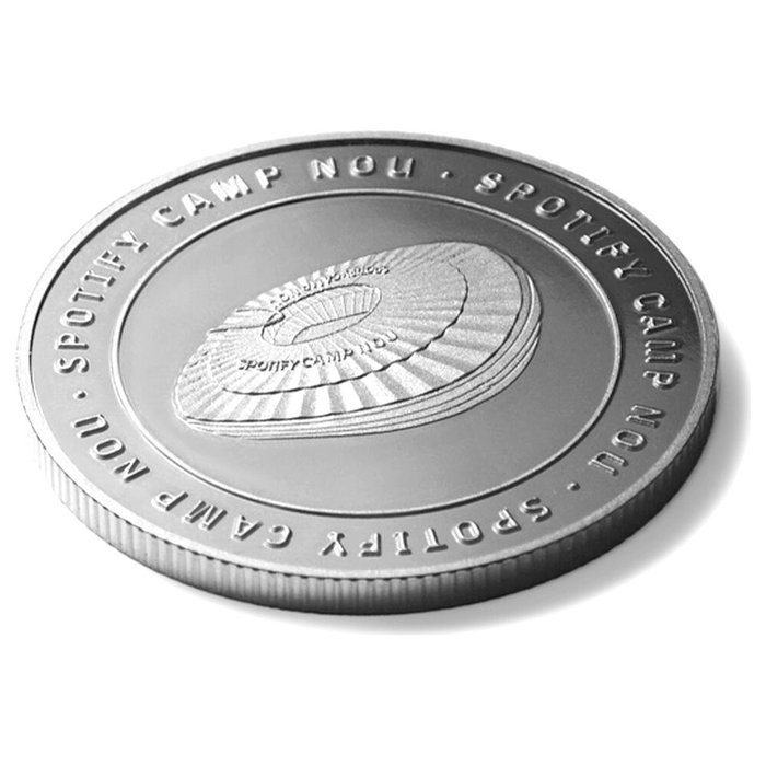 MOCILAB - Monnaie commémorative officielle Camp Nou du FC Barcelona - En alliage zamak doré avec relief - 4 cm de diamètre - Sous capsule acrylique et coffret collectionneur