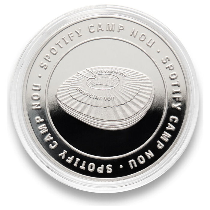MOCILAB - Monnaie commémorative officielle Camp Nou du FC Barcelona - En alliage zamak doré avec relief - 4 cm de diamètre - Sous capsule acrylique et coffret collectionneur
