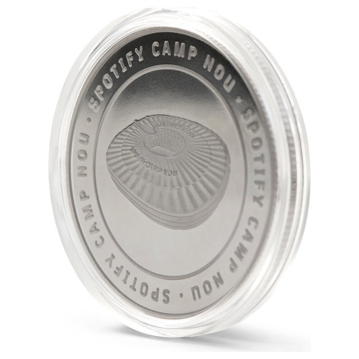 MOCILAB - Monnaie commémorative officielle Camp Nou du FC Barcelona - En alliage zamak doré avec relief - 4 cm de diamètre - Sous capsule acrylique et coffret collectionneur