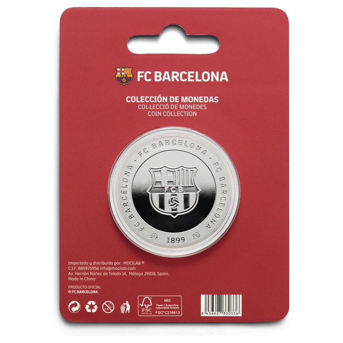 MOCILAB - Monnaie commémorative officielle Camp Nou du FC Barcelona - En alliage zamak doré avec relief - 4 cm de diamètre - Sous capsule acrylique et coffret collectionneur