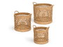 Giftdecor Lot de 3 Cestos Ronds Ajourés 40 cm Diamètre en Algue Marine Marron
