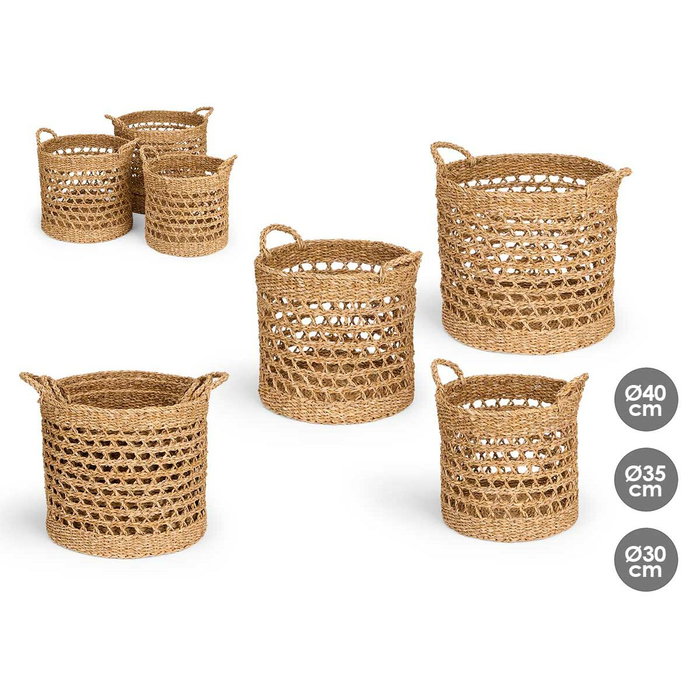 GIFTDECOR Set de 3 paniers ronds ajourés en algue de mer Marron