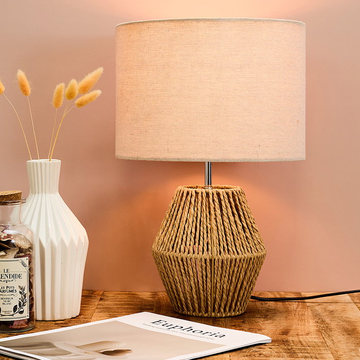 Home Deco Factory Lampe Lino y Cuerda en lin et papier Home Deco Factory Lampe Lino y Cuerda en lin et papier