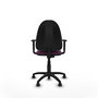 Chaise de bureau Aýna avec mécanisme Contact permanent de base, revêtue de simili cuir violet. Équipée d'une base en polyamide noir, d'accoudoirs 1D et de roulettes pour parquet