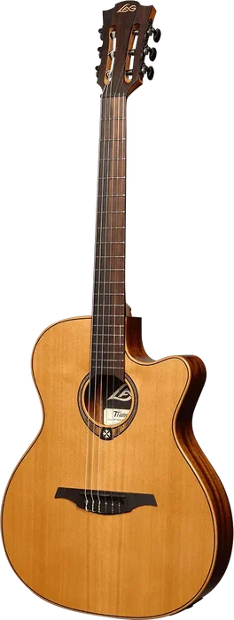 LAG Guitare Acoustique Nylon Auditorium Slim Cutaway Red Cedar - Khaya, Table Cèdre Massif, Électronique Fishman LAG Guitare Acoustique Nylon Auditorium Slim Cutaway Red Cedar - Khaya, Table Cèdre Massif, Électronique Fishman