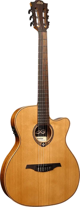 LAG Guitare Acoustique Nylon Auditorium Slim Cutaway Red Cedar - Khaya, Table Cèdre Massif, Électronique Fishman LAG Guitare Acoustique Nylon Auditorium Slim Cutaway Red Cedar - Khaya, Table Cèdre Massif, Électronique Fishman