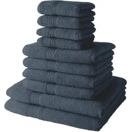 Today - Lot de 10 serviettes de bain : 4 serviettes 30x50 cm + 4 serviettes 50x90 cm + 2 draps de bain 70x130 cm - 100% Coton Denim