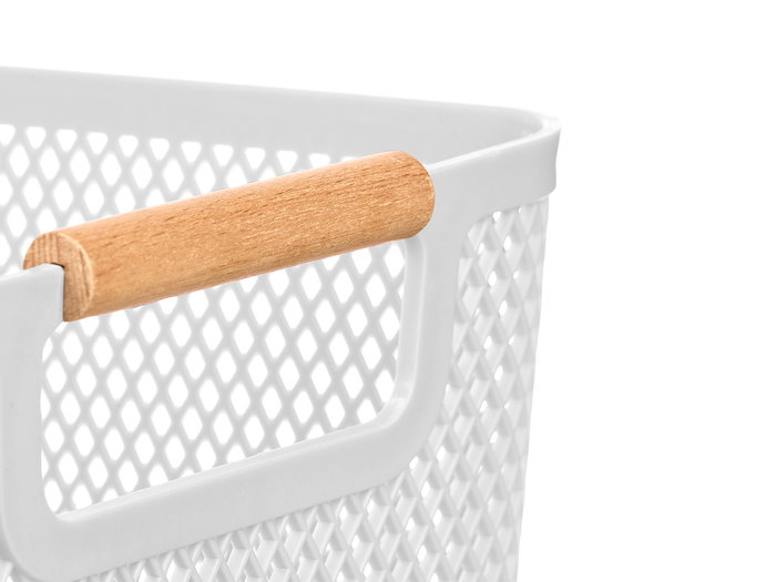 KIPIT Panier en plastique avec anse en bambou blanc
