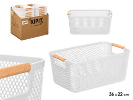 KIPIT Panier en plastique avec anse en bambou blanc