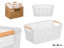 KIPIT Panier en plastique avec anse en bambou blanc