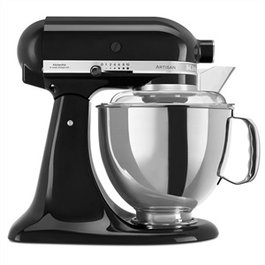 Kitchenaid KSM175PS Artisan Robot de cuisine noir, 4,8 L, bol inox, avec batteurs et fonction planétaire pour pâtisserie et préparations