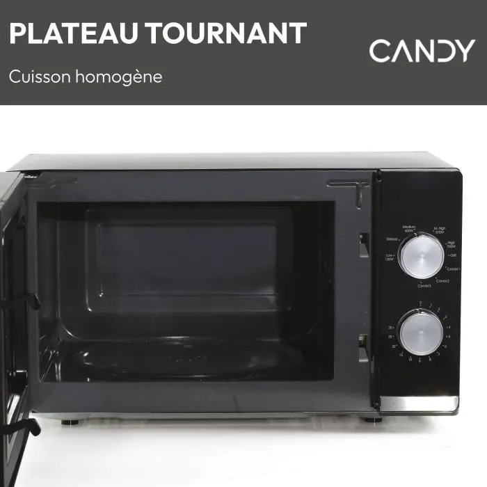 Candy CMG20TNMB Micro-ondes Gril Moderna 20L, 700W MO et Gril 900W, Interface mécanique 6 Niveaux, Décon gelation Poids, Noir