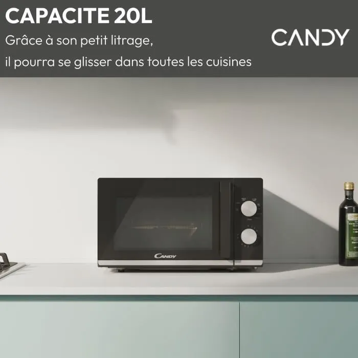 Candy CMG20TNMB Micro-ondes Gril Moderna 20L, 700W MO et Gril 900W, Interface mécanique 6 Niveaux, Décon gelation Poids, Noir