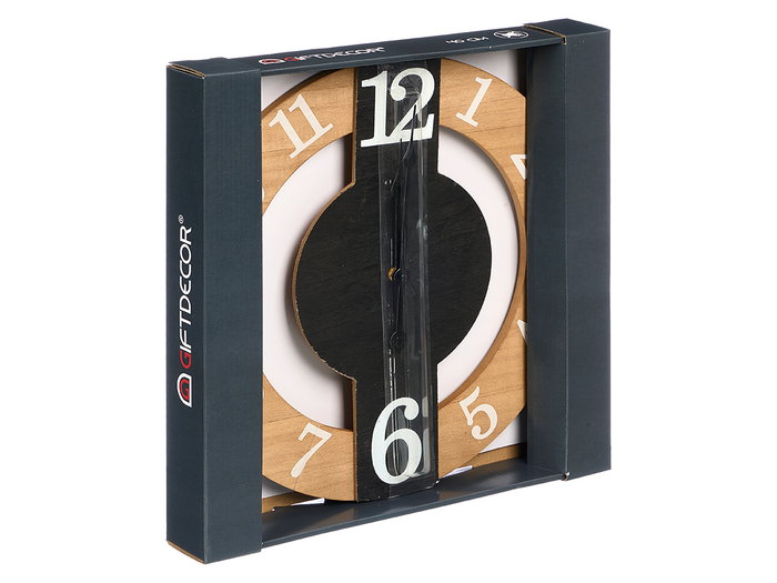 Giftdecor Horloge Murale Noire Naturelle 40x40x3.5cm Métal (Set de 6)