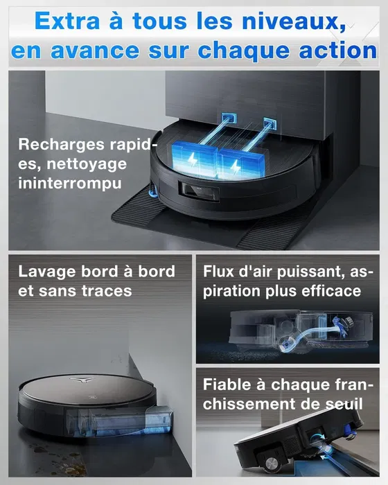 Ecovacs Deebot X11 Pro Omni Robot Aspirateur Laveur - Aspiration 19500 Pa - Station Omni Cyclone avec Lavage à Eau Chaude - Système OZMO Roller 2.0 et TruEdge 3.0