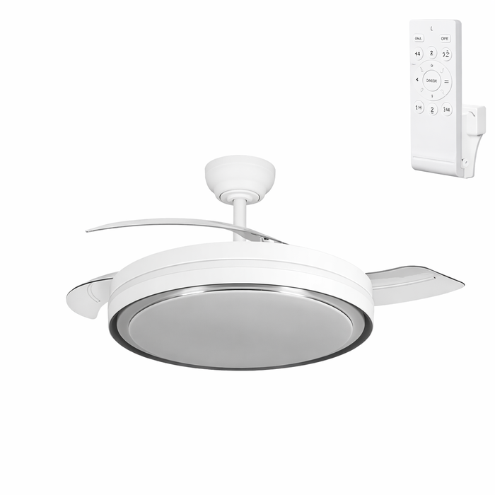 Ventilateur de plafond DC Blanc/Argent avec éclairage LED 60W et pales escamotables