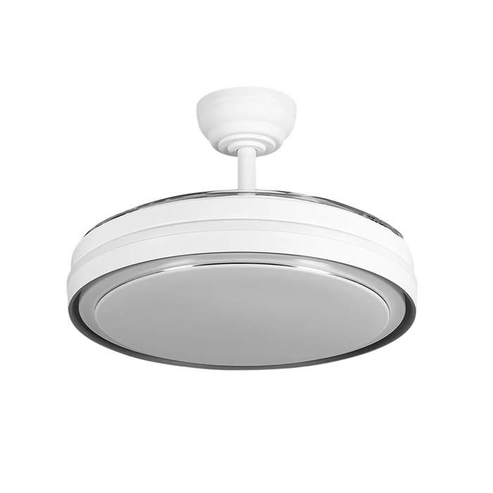 Ventilateur de plafond DC Blanc/Argent avec éclairage LED 60W et pales escamotables
