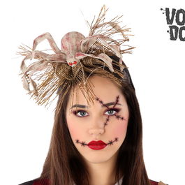 Diadème Halloween Araignée géante Voo Doo en toile de jute marron avec détails dorés et yeux rouges pour déguisement sorcière vaudou