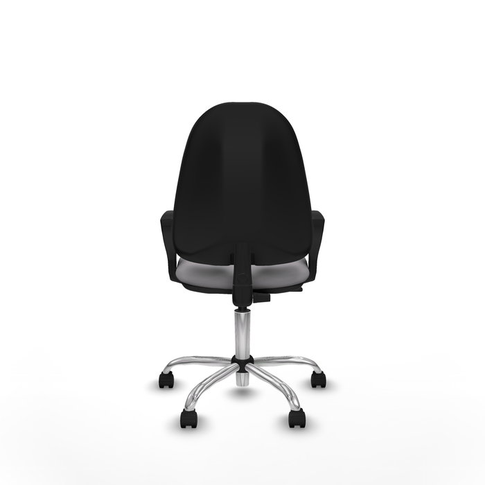 Chaise Algarra Contact permament de base Cuir écologique Gris Structure chromée Accoudoirs fixes Sans appui-tête Roulettes en nylon 50 mm