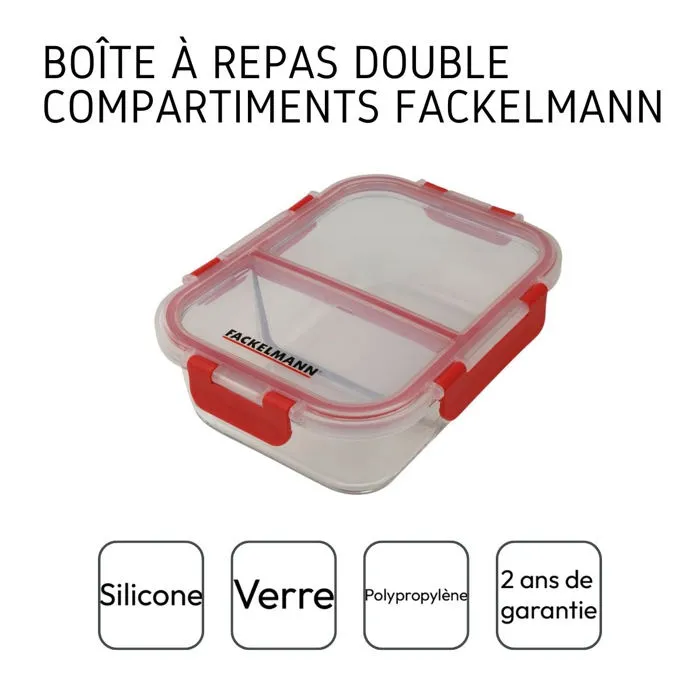 Fackelmann Move - Lot de 2 boîtes-repas en verre 1000 ml avec compartiments, hermétiques, pour four et congélateur, adaptées bento