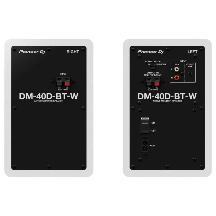 Pioneer DJ DM-40D-BT-W - Paire d'enceintes de monitoring actives Bluetooth, Bass Reflex, 2x19W, mode DJ/Production, Blanc - RCA, mini-jack 3.5mm