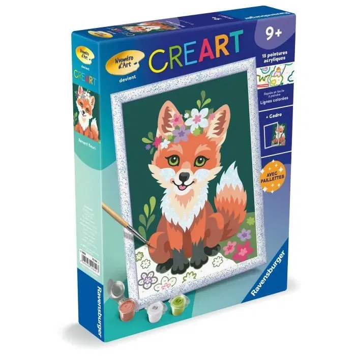 Ravensburger CreArt Kids - Kit de Peinture par Numéros - Tableau Renard Fleuri 18x24 cm - Loisirs Créatifs Enfants - Lignes Pré-Peintes