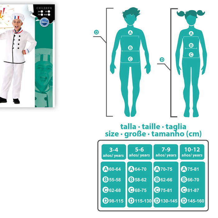 Déguisement Chef Cuisinier Enfant Garçon Blanc Taille 5-6 Ans - Complet avec Chapeau, Veste et Pantalon