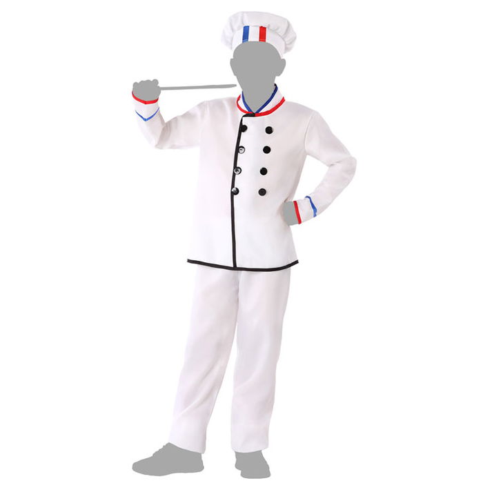 Déguisement Chef Cuisinier Enfant Garçon Blanc Taille 5-6 Ans - Complet avec Chapeau, Veste et Pantalon