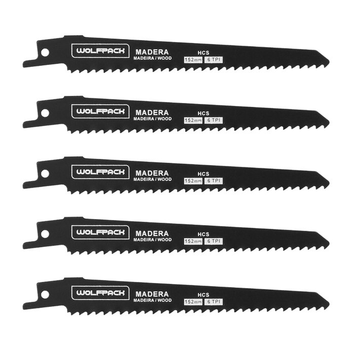 WOLFPACK LINEA PROFESIONAL Lames de scie sabre pour bois 152 mm 6T (Lot de 5) WOLFPACK LINEA PROFESIONAL Lames de scie sabre pour bois 152 mm 6T (Lot de 5)