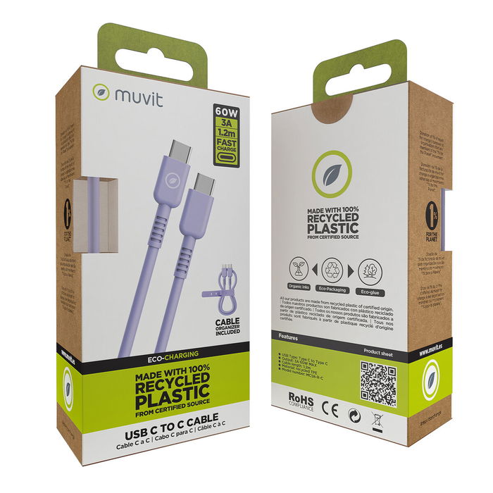 Câble USB-C vers USB-C Muvit for Change Lavande 1,2 m