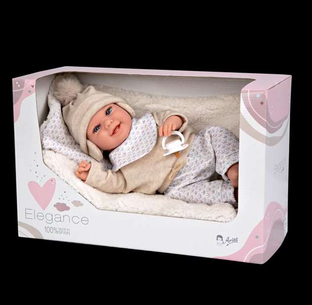 Muñecas Arias Muñeca Elegance Babyto, Poupée de poids 35 cm avec couverture, beige, espagnol
