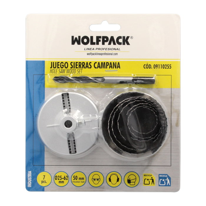 WOLFPACK LINEA PROFESIONAL Jeu de 7 scies cloches de 25 à 62 mm avec profondeur de 50 mm WOLFPACK LINEA PROFESIONAL Jeu de 7 scies cloches de 25 à 62 mm avec profondeur de 50 mm