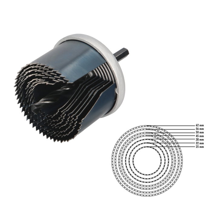 WOLFPACK LINEA PROFESIONAL Jeu de 7 scies cloches de 25 à 62 mm avec profondeur de 50 mm WOLFPACK LINEA PROFESIONAL Jeu de 7 scies cloches de 25 à 62 mm avec profondeur de 50 mm