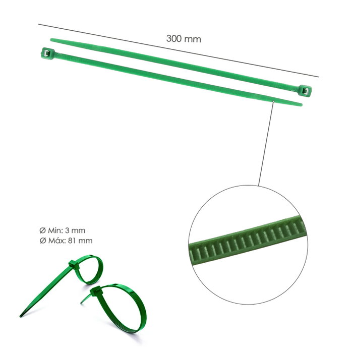 WOLFPACK LINEA PROFESIONAL Colliers de serrage en nylon vert 4,6 x 300 mm, lot de 100 unités WOLFPACK LINEA PROFESIONAL Colliers de serrage en nylon vert 4,6 x 300 mm, lot de 100 unités