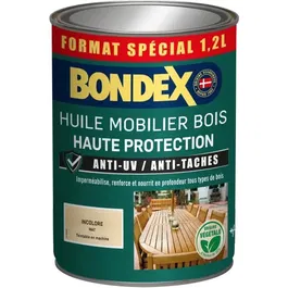 Bondex Huile pour Mobilier Bois Haute Protection Anti-UV et Anti-Taches - Effet Perlant - Mat - Incolore - Réf. 441376 - Flacon 1,2 Litre