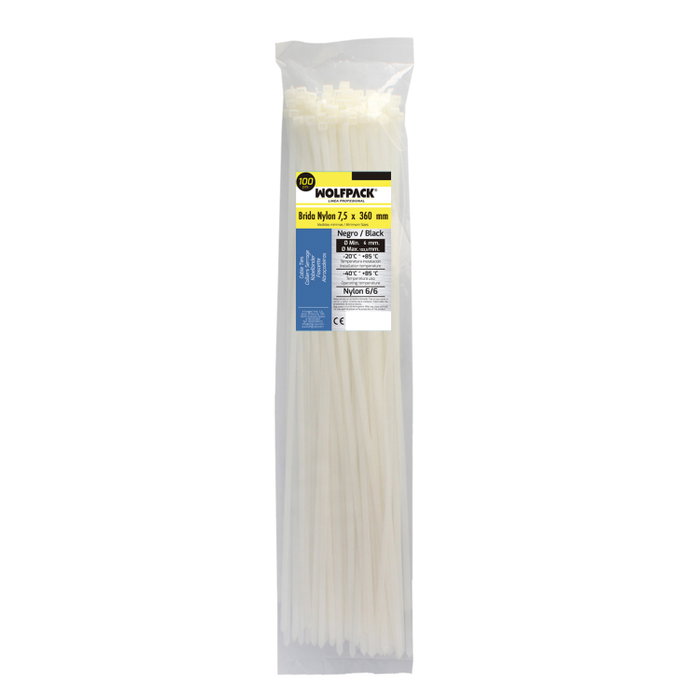WOLFPACK LINEA PROFESIONAL Collier de serrage en nylon naturel 7,5 x 360 mm (Sac de 100 unités)