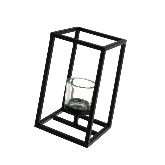 BigBuy Home Ensemble de bougeoirs Noir Verre Fer 14 x 14 x 25 cm (2 Unités)