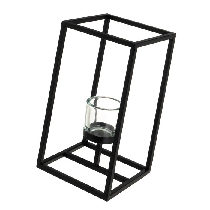 BigBuy Home Ensemble de bougeoirs Noir Verre Fer 14 x 14 x 25 cm (2 Unités)