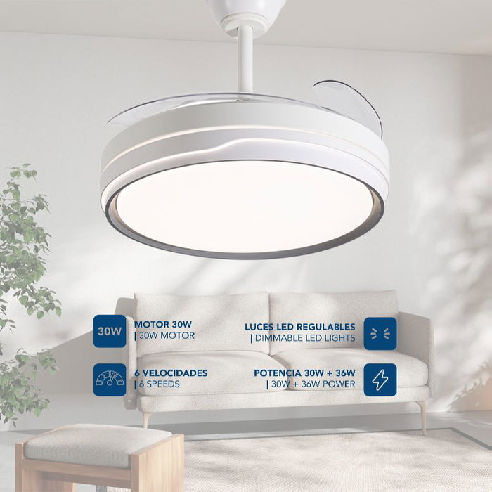 DAEWOO Ventilateur de plafond 42 pouces avec hélices rétractables et LED