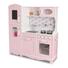 DEQUBE Cuisine en Bois 3 Modules pour Enfants - 94x30x102 cm avec Four, Micro-ondes, Réfrigérateur, Lave-vaisselle, Évier et 4 Ustensiles Métalliques - Dès 3 ans