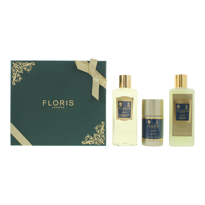 Floris Of London - Coffret Cadeau Parfum Cefiro Unisexe, Shampoing Revitalisant 250 ml + Gel Douche Hydratant Tous Types de Peau 250 ml + Déodorant Antitranspirant Stick 75 g