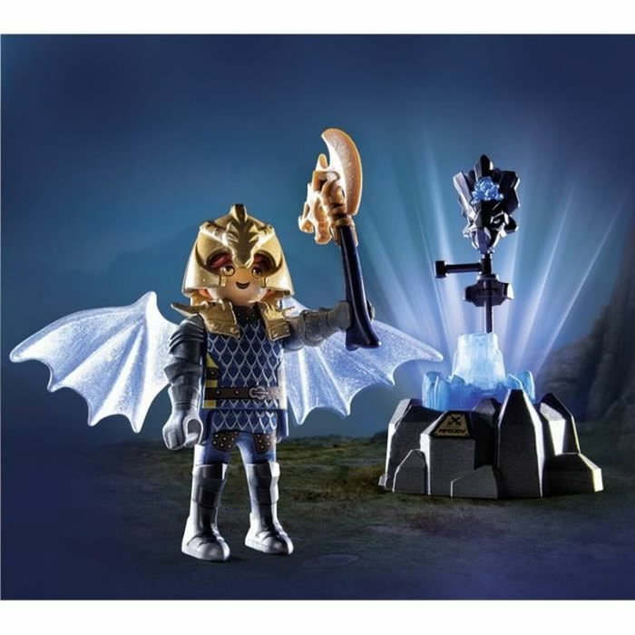 Playmobil Duel de Chevaliers Les Chevaliers de Novelmore avec Effet Lumineux Cristal Bleu, 41 Pièces