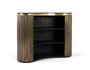 GINER Y COLOMER Buffet bar avec frontal courbé doré et étagères intérieures, marbre noir, design contemporain art déco en bois de manguier et cuivre