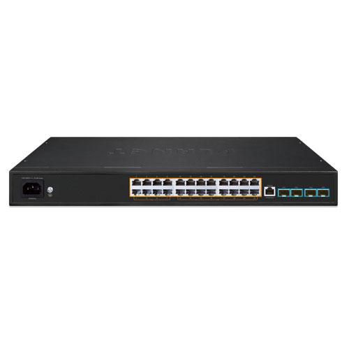 Planet Switch Géré Audio/Vidéo 24 Ports - 8x Gigabit PoE++ 802.3bt + 16x Gigabit PoE+ 802.3at + 4x 10G SFP+, Dante, NDI, Fanless