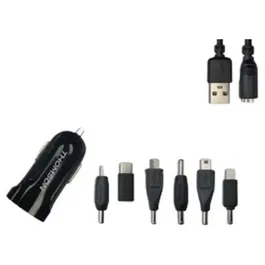 Thomson Chargeur Allume-Cigare 12V/24V 2A avec 6 Connecteurs (Micro USB, USB-C, Lightning) pour Smartphone et Tablette - Câble 1 m