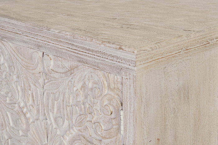 GINER Y COLOMER Buffet en bois de manguier massif, 2 portes et 1 étagère, finition blanc vieilli, 90 x 90 x 40 cm