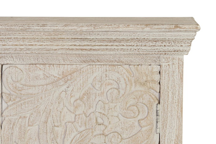 GINER Y COLOMER Buffet en bois de manguier massif, 2 portes et 1 étagère, finition blanc vieilli, 90 x 90 x 40 cm