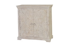 GINER Y COLOMER Buffet en bois de manguier massif, 2 portes et 1 étagère, finition blanc vieilli, 90 x 90 x 40 cm